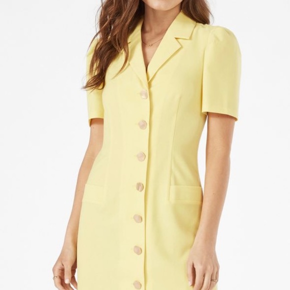 NWT JustFab Pale Yellow Mod 60s Style Puff Sleeve Blazer Dress - Picture 5 of 6